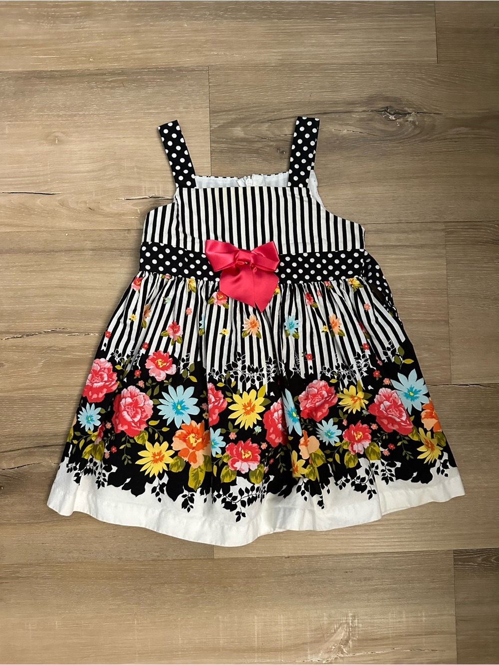 Bonnie Baby Black & White Striped Dress With Colorful Flowers